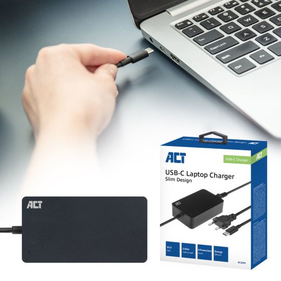 ACT AC2005 chargeur USB-C 65 W Noir