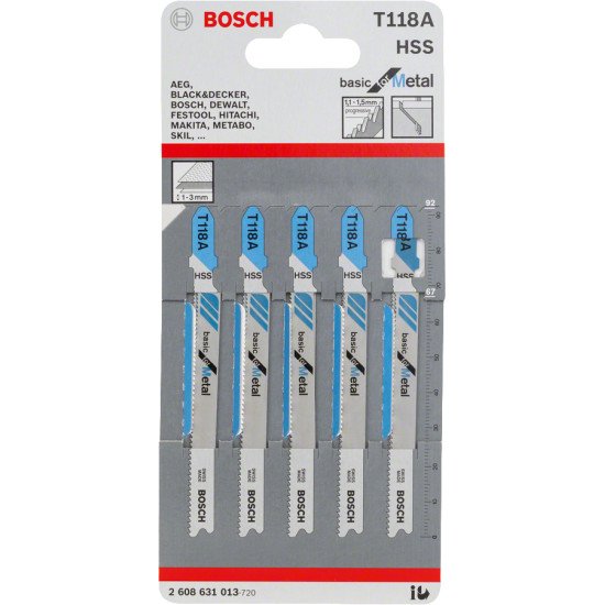 Bosch T 118 A Lames de scie sauteuse Acier rapide 5 pièce(s)