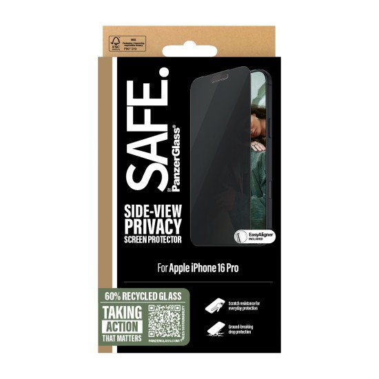 PanzerGlass SAFE. by ® Privacy Screen Protector iPhone 16 Pro | Ultra-Wide Fit Protection d'écran transparent Apple 1 pièce(s)