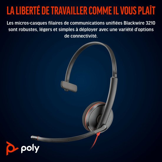 POLY Micro-casque Blackwire 3210 monaural USB-C + adaptateur USB-C/A