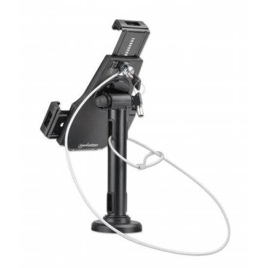 Manhattan Support de bureau pour iPad et tablettes, verrouillable, montage mural possible, antivol, pour tablettes 7,9" à 10,5", rotation 360°, inclinaison ±70°, pivot 330°, noir