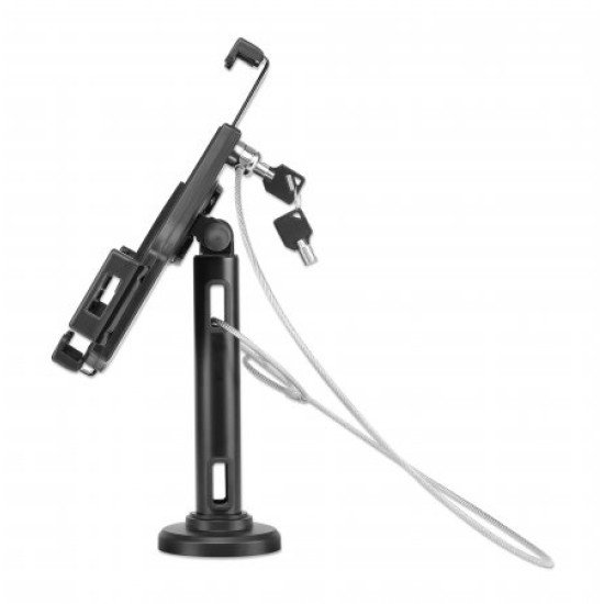 Manhattan Support de bureau pour iPad et tablettes, verrouillable, montage mural possible, antivol, pour tablettes 7,9" à 10,5", rotation 360°, inclinaison ±70°, pivot 330°, noir