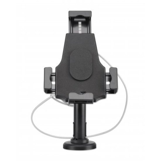 Manhattan Support de bureau pour iPad et tablettes, verrouillable, montage mural possible, antivol, pour tablettes 7,9" à 10,5", rotation 360°, inclinaison ±70°, pivot 330°, noir