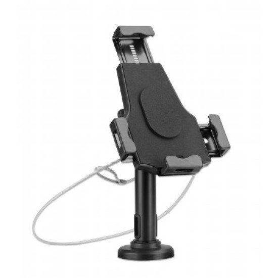 Manhattan Support de bureau pour iPad et tablettes, verrouillable, montage mural possible, antivol, pour tablettes 7,9" à 10,5", rotation 360°, inclinaison ±70°, pivot 330°, noir