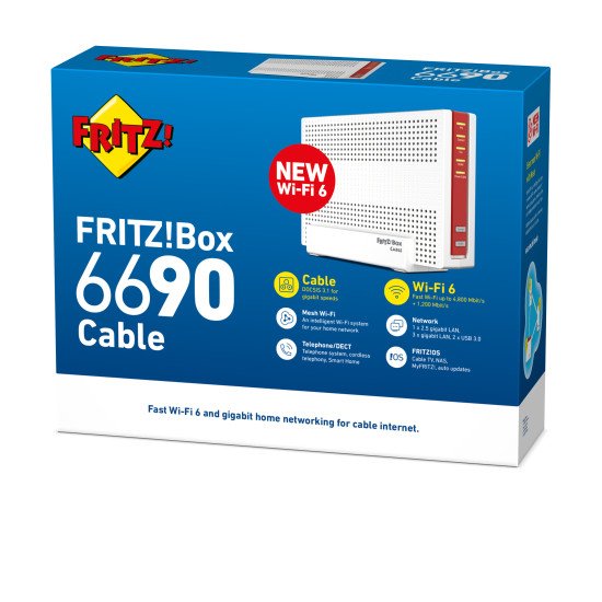 AVM FRITZ!Box 6690 CABLE RETAIL INTERNATIONAL routeur sans fil 10 Gigabit Ethernet Bi-bande (2,4 GHz / 5 GHz) Blanc