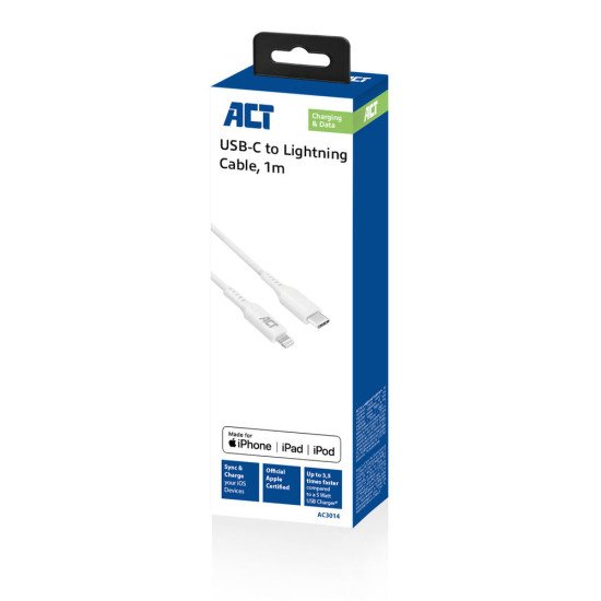 ACT AC3014 câble Lightning 1 m Blanc