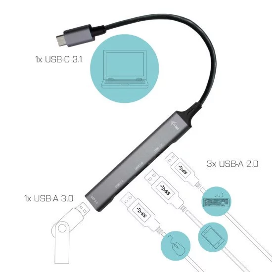 i-tec Metal USB-C HUB 1x USB 3.0 + 3x USB 2.0 i-tec Metal USB-C HUB 1x USB 3.0 + 3x USB 2.0