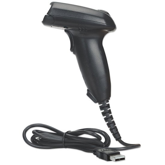 Manhattan Scanner de codes-barres CCD portable longue portée, USB, profondeur de lecture 500 mm, câble 1,5 m, lumière ambiante max. 10 000 lux, noir, garantie 3 ans