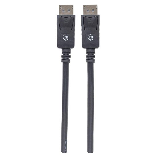 Manhattan Câble DisplayPort 1.2, 4K à 60 Hz, 1 m, mâle à mâle, connecteurs avec verrouillage, entièrement blindé, noir, garantie à vie, équivalent à DISPL1M