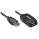 Manhattan Rallonge USB-A active, 10 m, mâle vers femelle, 480 Mbit/s (USB 2.0), chaînable, répéteur intégré, noir, garantie 3 ans, équivalent à USB2AAEXT10M