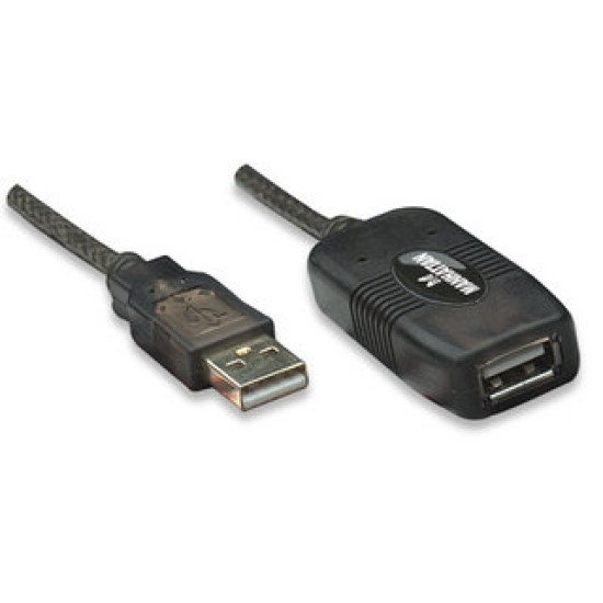 Manhattan Rallonge USB-A active, 10 m, mâle vers femelle, 480 Mbit/s (USB 2.0), chaînable, répéteur intégré, noir, garantie 3 ans, équivalent à USB2AAEXT10M
