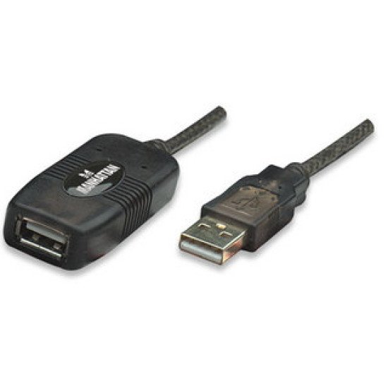 Manhattan Rallonge USB-A active, 10 m, mâle vers femelle, 480 Mbit/s (USB 2.0), chaînable, répéteur intégré, noir, garantie 3 ans, équivalent à USB2AAEXT10M