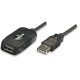 Manhattan Rallonge USB-A active, 10 m, mâle vers femelle, 480 Mbit/s (USB 2.0), chaînable, répéteur intégré, noir, garantie 3 ans, équivalent à USB2AAEXT10M