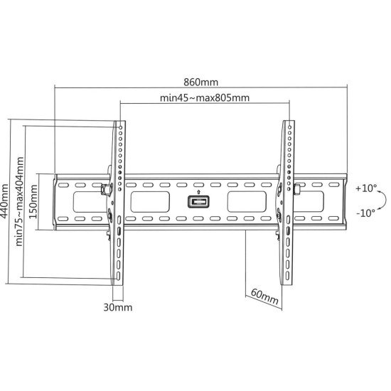 Manhattan Support mural pour TV/moniteurs (inclinable), écrans 37" à 75", Compatibilité VESA : de 200x200 à 800x400 mm (vérifiez les dimensions des quatre trous de fixation à l'arrière), charge max. 75 kg, noir