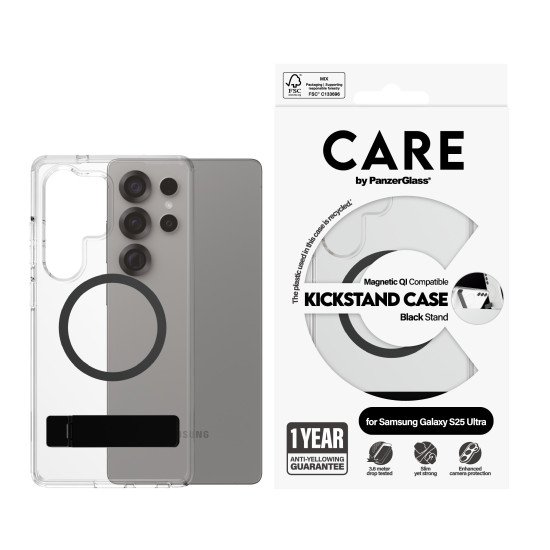 PanzerGlass CARE by ® Feature Case Transparent w. Black Kickstand & Qi Compatible Samsung Galaxy S25 Ultra coque de protection pour téléphones portables Housse PanzerGlass CARE by ® Feature Case Transparent w. Black Kickstand & Qi Compatible Samsung Galaxy S25 Ultra coque de protection pour téléphones portables Housse