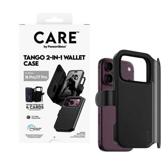 PanzerGlass CARE™ by ® Tango 2-in-1 Wallet Case Black w. MagSafe iPhone 2026 Pro | 17 Pro coque de protection pour téléphones portables Housse Transparent