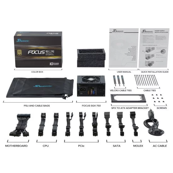 Seasonic FOCUS SGX-750 (2021) unité d'alimentation d'énergie 750 W 20+4 pin ATX SFX Noir Seasonic FOCUS SGX-750 (2021) unité d'alimentation d'énergie 750 W 20+4 pin ATX SFX Noir