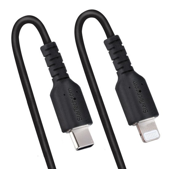 StarTech.com Câble USB-C vers Lightning de 50cm - Adaptateur USB C vers Lightning Noir Certifié Mfi, Gaine Durable en TPE - Câble USB Type-C vers Lightning - Chargeur USB-C vers Iphone/lightning Très Résistant