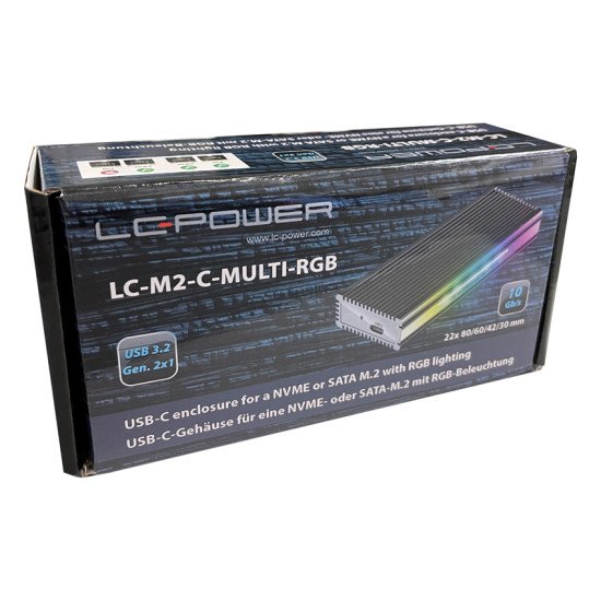 LC-Power LC-M2-C-MULTI-RGB Boîtier de disques de stockage Enceinte ssd Aluminium, Noir M.2