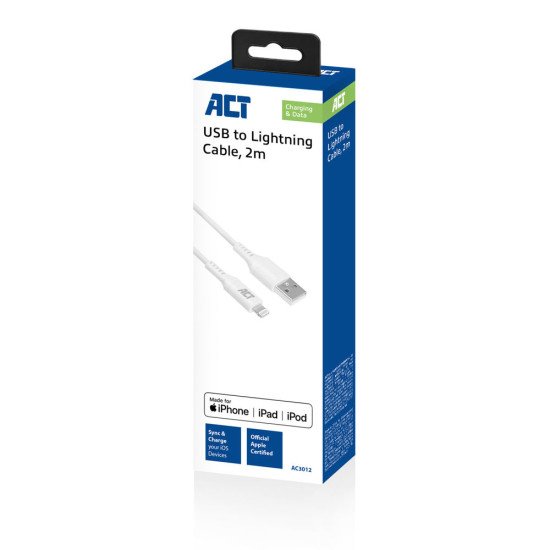 ACT AC3012 câble Lightning 2 m Blanc