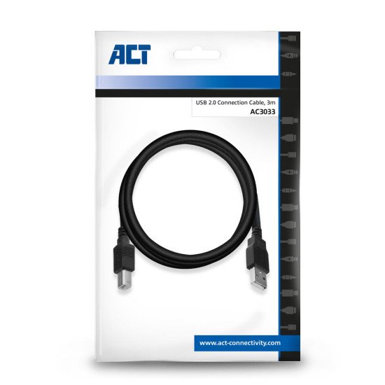 ACT AC3033 câble USB 3 m USB 2.0 USB A USB B Noir