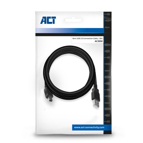 ACT AC3050 câble USB 1,8 m USB 2.0 USB A Mini-USB B Noir
