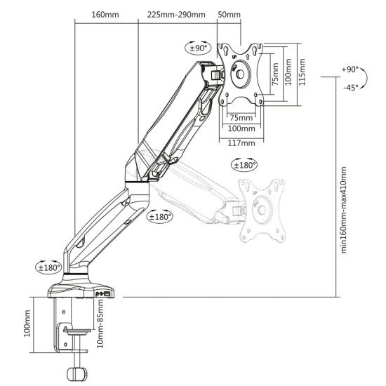 ACT AC8311 support d'écran plat pour bureau 81,3 cm (32") Pince/boulon Noir