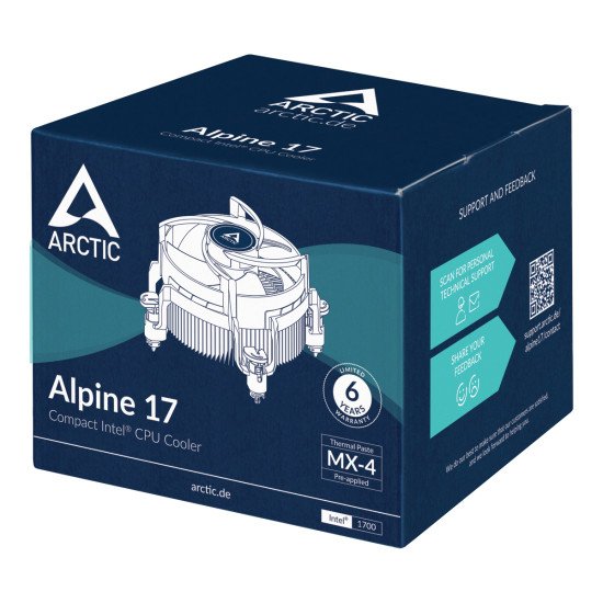 ARCTIC Alpine 17 Processeur Refroidisseur d'air 9,2 cm Noir, Argent