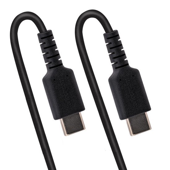 StarTech.com Câble de Charge USB-C de 50cm - Adaptateur USB-C vers USB-C Enroulé à Usage Intesif - Câble Thunderbolt 3 en Fibre Aramide Robuste - Cordon USB-C vers USB-C M/M - Chargeur USB-C Noir