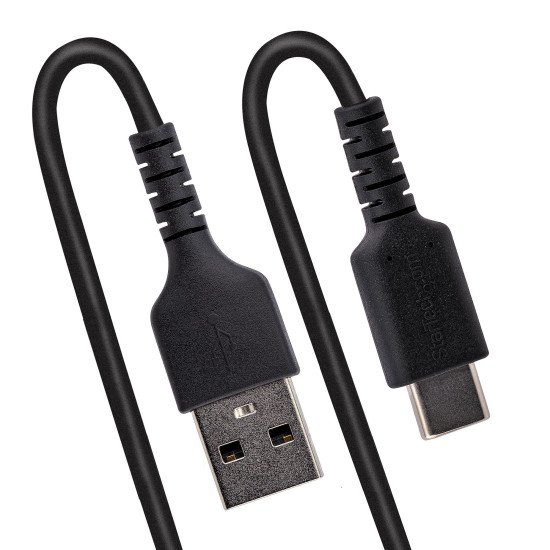 StarTech.com Câble USB vers USB-C de 50cm - Cordon USB USB-C Enroulé à Usage Intensif - Câble USB-A vers USB-C en Fibre Aramide Robuste - Chargeur USB-C M/M - Adaptateur Thunderbolt 3 Noir