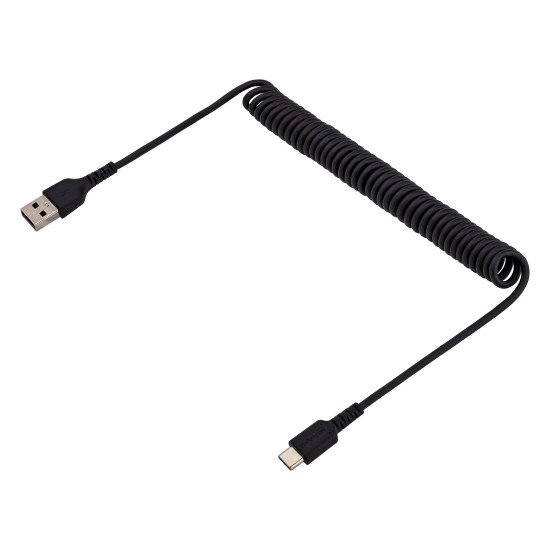 StarTech.com Câble USB vers USB-C de 1m - Cordon USB USB-C Enroulé à Usage Intensif - Câble USB-A vers USB-C en Fibre Aramide Robuste - Chargeur USB-C M/M - Adaptateur Thunderbolt 3 Noir