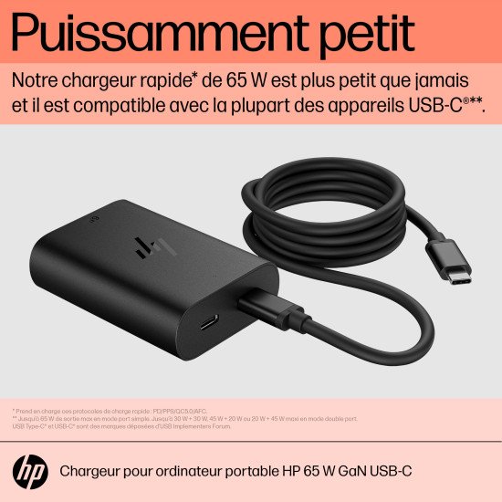 HP Chargeur pour ordinateur portable 65 W GaN USB-C