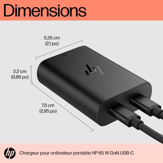 HP Chargeur pour ordinateur portable 65 W GaN USB-C