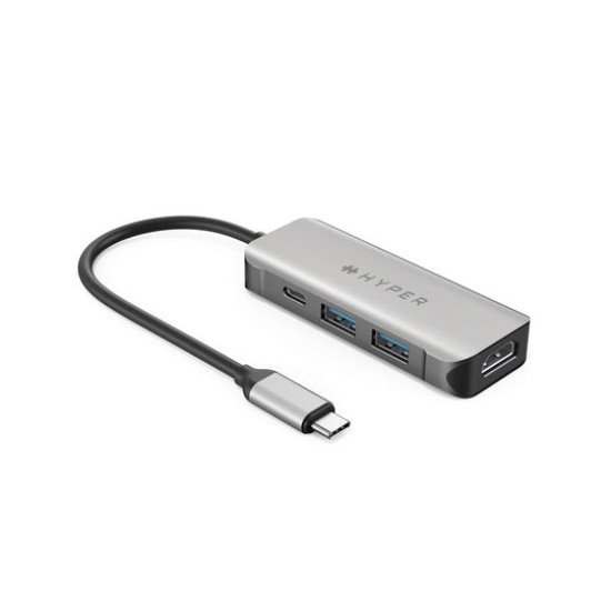 HYPER HD41-GL hub & concentrateur USB 2.0 Type-C Noir, Gris