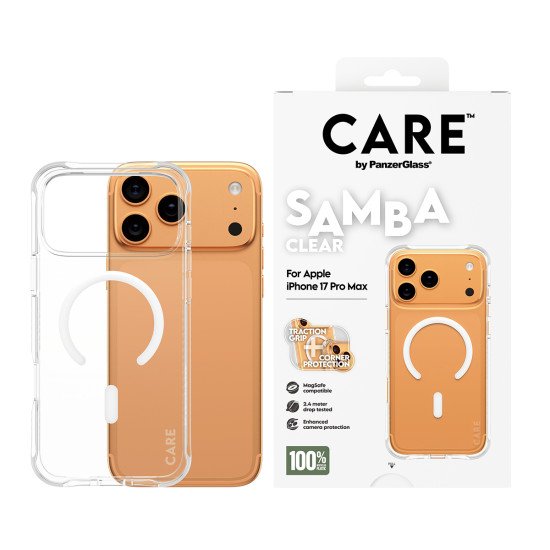 PanzerGlass CARE by ® Fashionable Case Samba Transparent w. White MagSafe iPhone 17 Pro Max coque de protection pour téléphones portables Housse PanzerGlass CARE by ® Fashionable Case Samba Transparent w. White MagSafe iPhone 17 Pro Max coque de protection pour téléphones portables Housse