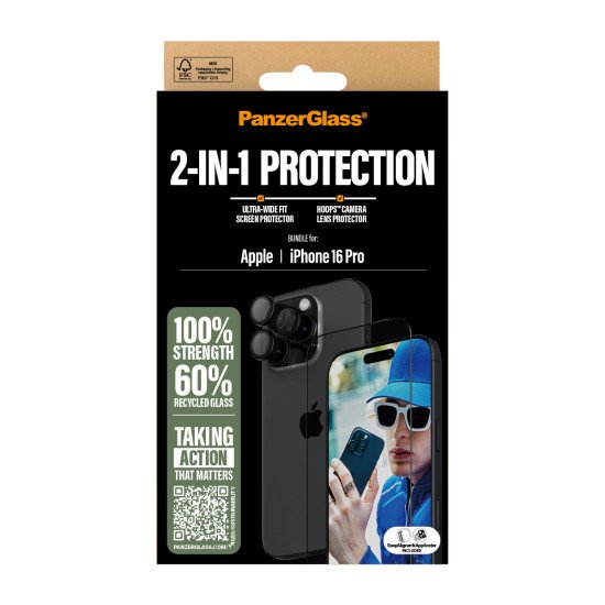 PanzerGlass ® 2-in-1 Bundle iPhone 16 Pro Protection d'écran transparent Apple 1 pièce(s)