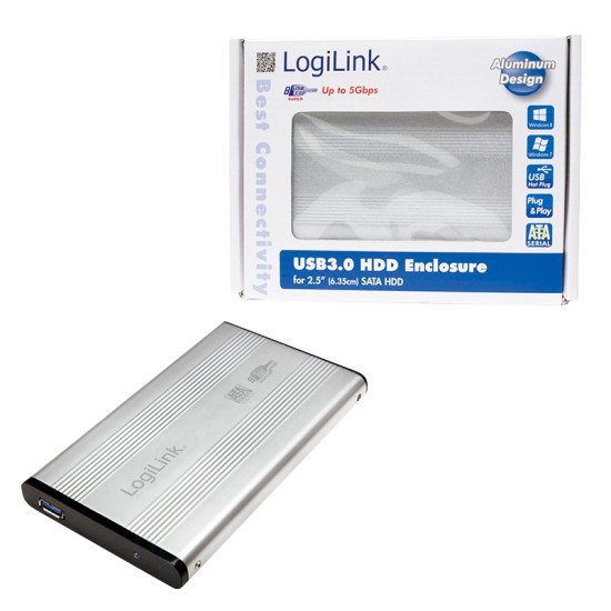 LogiLink UA0106A Boîtier de disques de stockage 2.5" Argent Alimenté par port USB