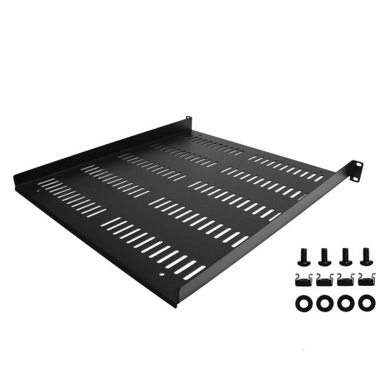 StarTech.com Étagère Rack 19 pouces 1U - Plateau Rackable Universel Ventilé - Étagère Baie de Brassage - Étagère Cantilever Rack 19" - Capacité 25kg - Rangement Rack Informatique - Profondeur 50cm (20"), Noir