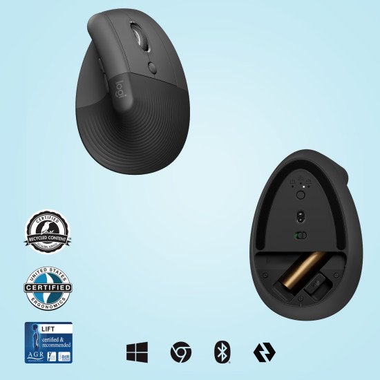 Logitech Lift souris Droitier RF sans fil + Bluetooth Optique 4000 DPI