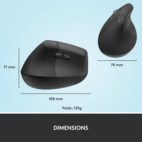 Logitech Lift souris Gauche RF sans fil + Bluetooth Optique 4000 DPI