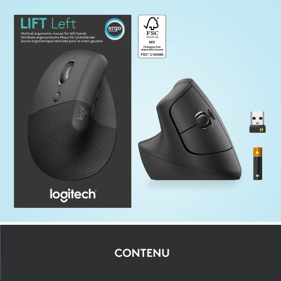 Logitech Lift souris Gauche RF sans fil + Bluetooth Optique 4000 DPI