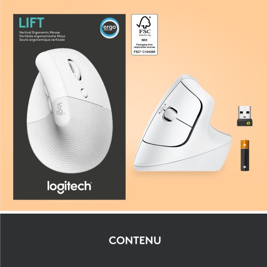 Logitech Lift souris Droitier RF sans fil + Bluetooth Optique 4000 DPI