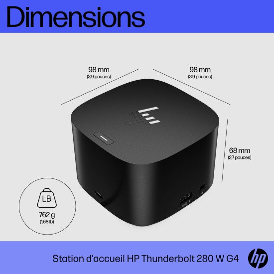 HP Station d'accueil Thunderbolt 280 W G4 avec câble combo