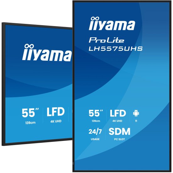 iiyama LH5575UHS-B2AG Écran d'affichage dynamique Écran plat de signalisation numérique 138,7 cm (54.6") LCD Wifi 500 cd/m² 4K Ultra HD Noir Intégré dans le processeur Android 11 24/7 iiyama LH5575UHS-B2AG Écran d'affichage dynamique Écran plat de signalisation numérique 138,7 cm (54.6") LCD Wifi 500 cd/m² 4K Ultra HD Noir Intégré dans le processeur Android 11 24/7