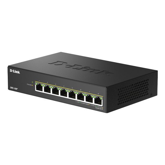D-Link DMS-108P/E commutateur réseau Non-géré 2.5G Ethernet (100/1000/2500) Connexion Ethernet POE Noir