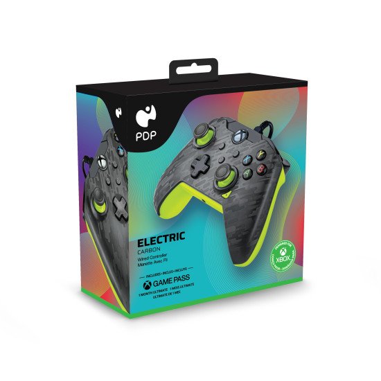 PDP Manette filaire: Carbone électriquePour Xbox Series X|S, Xbox One et Windows 10/11