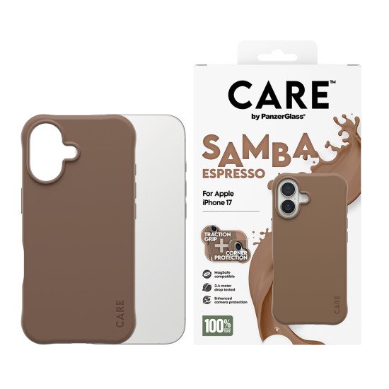 PanzerGlass CARE by ® Fashionable Case Samba Espresso w. MagSafe iPhone 17 coque de protection pour téléphones portables Housse Marron PanzerGlass CARE by ® Fashionable Case Samba Espresso w. MagSafe iPhone 17 coque de protection pour téléphones portables Housse Marron