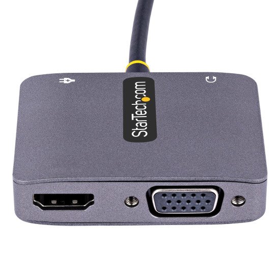 StarTech.com Adaptateur USB C vers HDMI VGA avec Sortie Audio 3,5 - Adaptateur Multiport USB C - Adaptateur USB Type-C, 4K 60Hz HDR, 100W PD 3.0 - Adaptateur Vidéo Compatible TB3/4 - Adaptateur de Voyage
