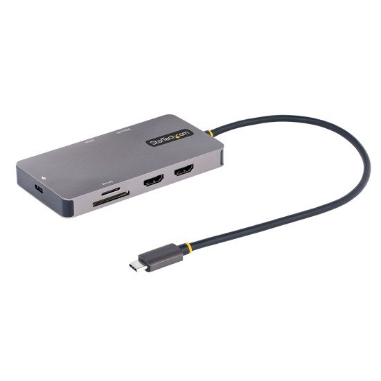 StarTech.com Adaptateur Multiport USB C - Vidéo Double HDMI 4K 60Hz - Hub USB-A 5 Gbps à 2 Ports, 100W Power Delivery Pass-Through, GbE, SD/Micro SD, Station d'Accueil/Mini Dock pour PC Portable, Câble 30cm