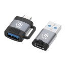 Manhattan Kit 2 pièces : adaptateurs USB-C vers USB-A et USB-A vers USB-C, conversions mâle/femelle, 5 Gbit/s (USB 3.2 Gen 1 / USB 3.0), noir/argent, garantie à vie
